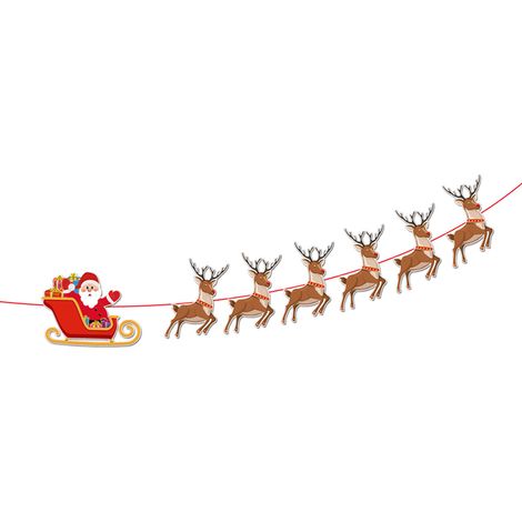 Weihnachtsbanner, Weihnachtswimpel, Weihnachtsgirlande, Rentiergirlande, Weihnachtsmannschlittenbanner, Weihnachtsfensterdekoration, Weihnachtsfeier zu Hause (2 Stück) (1/4)