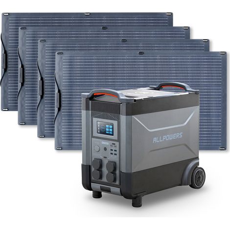 ALLPOWERS Station d'alimentation portable R4000 générateur solaire 3600Wh LiFePO4 batterie CA 4000W, charge rapide,avec 4 panneau solaire monocristallin 100W pour camping, maison pannes de courant (1/5)
