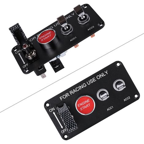 Panneau de commande à 4 interrupteurs à bascule 12 V pour voiture de course (interrupteur en fibre de carbone + interrupteur d'allumage + 2 interrupteurs à bascule courts) (1/5)