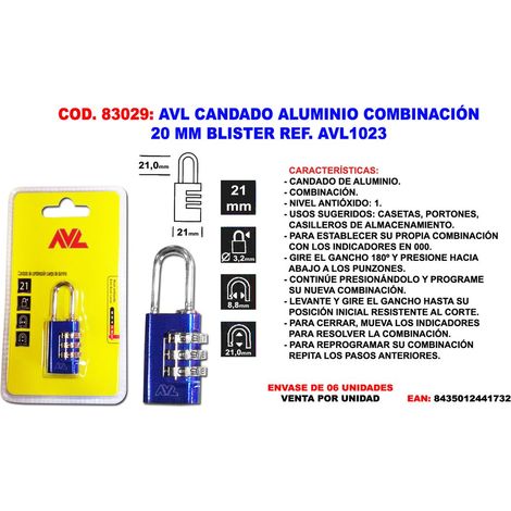 Cadenas à combinaison AVL blister 20 mm