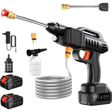 Idropulitrice senza fili, alta pressione 40-50 bar, batteria da 6000 mAh, 2 batterie (10 sec) (1/2)