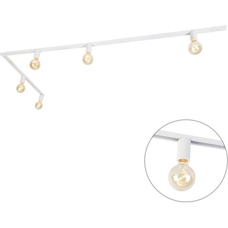 QAZQA Moderno Sistema de carril moderno monofásico 5 luces con casquillo E27 blanco - Jeana Acero /Aluminio Alargada Adecuado para LED Max. 5 x 15 Watt (1/4)