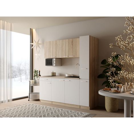Küche Küchenzeile Singleküche Eiche Weiß Ingrid 180 cm ohne Kühlschrank Respekta