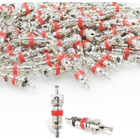 Lot de 100 noyaux de valve de pneu de qualité supérieure - Plaqué nickel - Tige de valve Schrader - Noyaux universels pour la plupart des voitures, camping-cars, VTT et climatisation, motos et vélos (1/5)