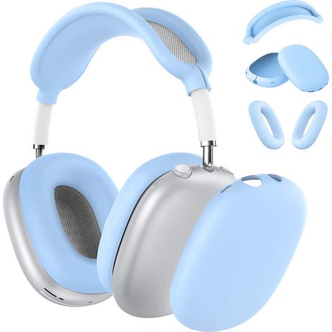 Coque en silicone Slime pour AirPods Max - Housse anti-rayures pour coussinets d'oreille, coques d'oreille et housse pour bandeau, protecteur de peau souple, bleu (1/5)