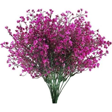 Lot de 4 fleurs artificielles de gypsophile, 7 branches, décoration florale, plantes, arbustes et buissons en plastique fuchsia pour mariage, maison, jardin, extérieur, intérieur, balcon, composition (1/5)