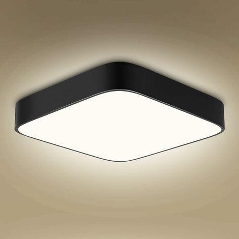 Plafonnier Led 24 W 1800 Lm 6000 K Carré Noir - Pour Salle De Bain Bureau Couloir Garage Sous-Sol Escalier Dressing - 1 Pièce (1/5)