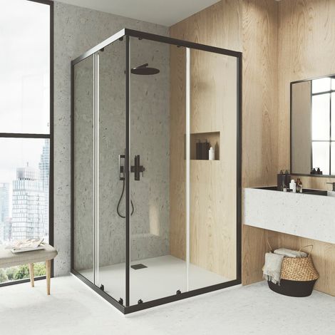 BATHME LONDON-4 Mampara Ducha Angular Negro Transparente - Medida: 68-70x103-105 cm - ref: BVF2NR070X105
