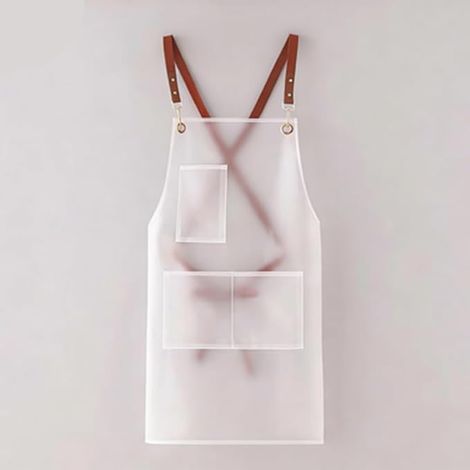 Grembiule da cucina da donna, grembiule trasparente impermeabile con tasche, grembiule con spalline incrociate, grembiule da cucina regolabile, grembiule per lavare i piatti - bianco (1/5)
