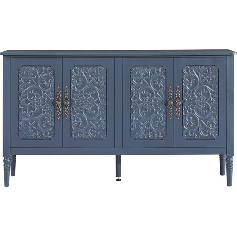Credenza a 4 ante con rilievo intagliato retrò 160 x 40 x 89 cm blu navy HOMVRA (1/5)