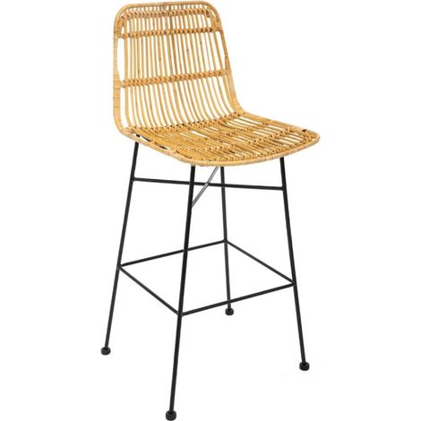 Atmosphera – Tabouret de bar haut en rotin naturel et fer – Hauteur 100 cm – Hauteur d'assise 71 cm – Poids léger 7,2 kg – Pour espaces modernes (1/5)