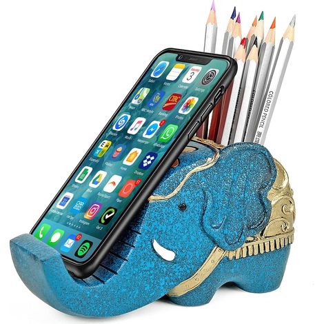 Support Téléphone - Porte-Stylos Éléphant - Organiseur de Bureau en Résine - Décoration Bureau Maison Bureau - 1 Pièce (1/5)