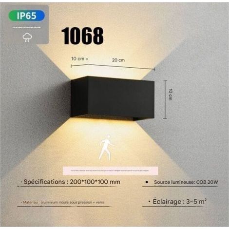 Indoor/outdoor LED wall light with motion detector, 24W, IP65 waterproof outdoor wall light, warm white 3000K, adjustable upward and downward lighting angle. (1/5)