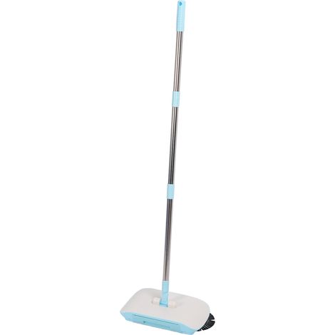 Balayeuse 2 en 1 à pousser acier inox rotative 180° avec serpillière pour sol dur bois marbre carrelage bleu (1/5)