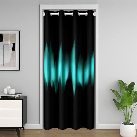 Cyan Foncé Rideau Porte Garçon,Lignes Géométriques Rideau de Porte,Enfants Art Abstrait Moderne Rideau Occultant,Vert Menthe Dégradé Mode 3D Triple Spirale Rideaux de Séparation de Chambre 86x203 - 86 (1/5)