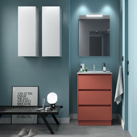 Badezimmermöbel NOJA 600 3 Schubladen RED SATIN + Waschtisch (1/2)