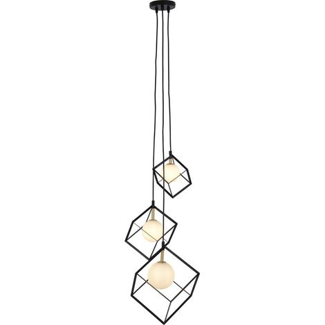 Hängeleuchte Esszimmerlampe Wohnzimmerleuchte 3-Flammig Würfel Metallkäfig Glas (1/5)