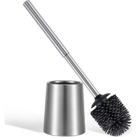 SUS304 Brosse de Toilette en Acier Inoxydable et Support Tête en Silicone TPE Brosse de Nettoyage pour Cuvette de Salle de Bain Brosse de Nettoyage Set Brosse de Toilette Brosse (1/5)