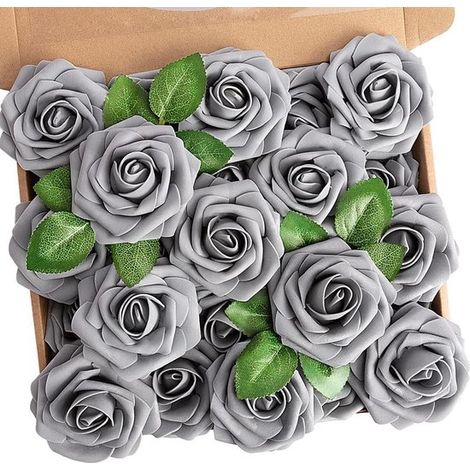 Rose artificiali - 25 fiori decorativi - rose finte con stelo - per San Valentino, Festa della mamma, matrimoni, baby shower, decorazioni per la casa - circa 20 cm di lunghezza, 8 cm di diametro (1/5)