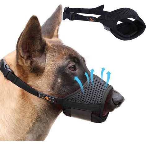 Weicher und atmungsaktiver Hundemaulkorb aus Netzgewebe, verstellbar, flexibel, verhindert Beißen, Kauen und Bellen, für große, mittlere und kleine Hunde, Schwarz (1/5)