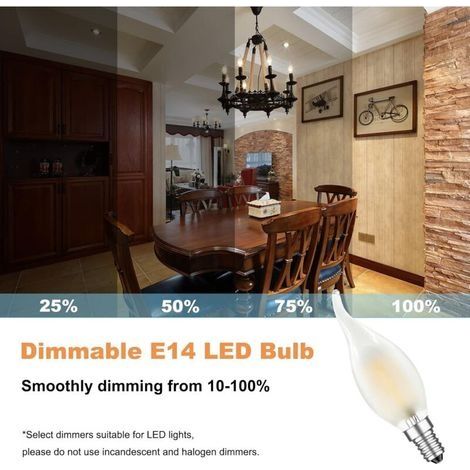 LED-Lampe E14, 4 W, mit verstellbarem Glühfaden, Flammenform, warmweißes Licht (2700 K), Abstrahlwinkel 360°, 10er-Packung (1/3)