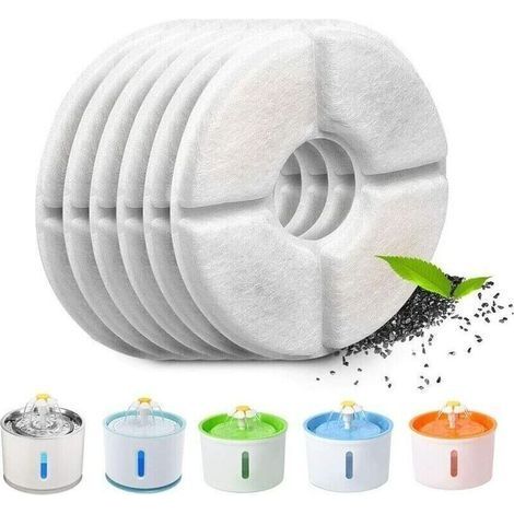 Lot de 6 filtres automatiques pour fontaine à chat, avec résine et charbon actif, filtre à eau de rechange pour chats & chiens (rond) (1/4)