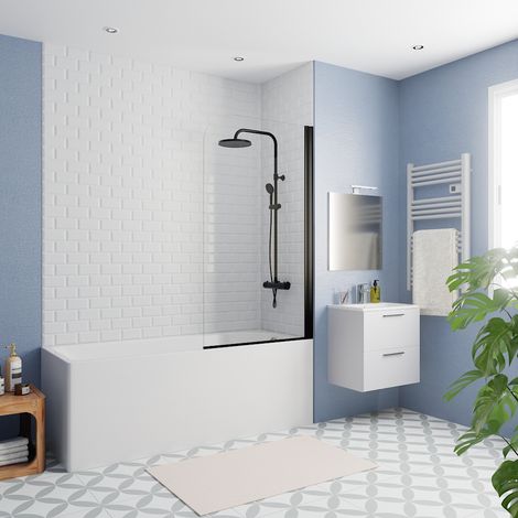 Kaldewei 170x70 cm Ensemble baignoire Eurowa universelle + Pare baignoire pivotant noir + pieds (KW312-SETP5) (1/5)