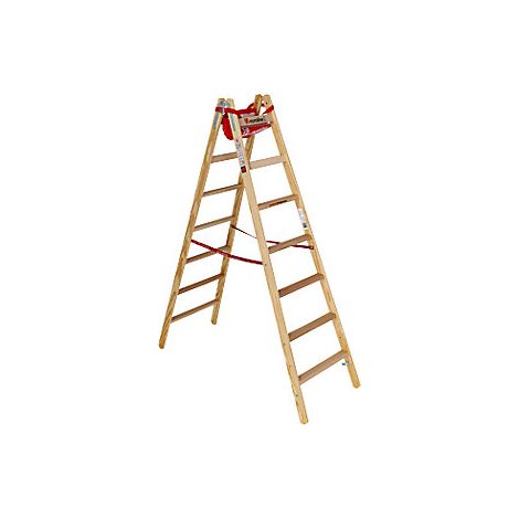 Escalera de peldaño de madera con peldaño ancho Comfort y gancho de cubo 2 x 7 peldaños