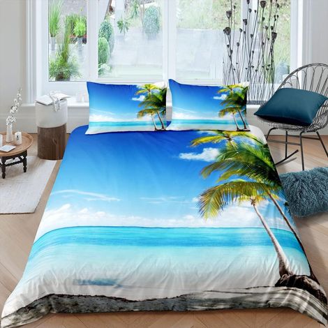 Beach Parure de Lit 140x200cm Ocean Sets de Housse de Couette pour Enfants Adolescents Sea Print Housse de Couette Respirant Hawaiian Beach Vacances d'été Décor de Chambre - 140 x 200 cm (1/5)