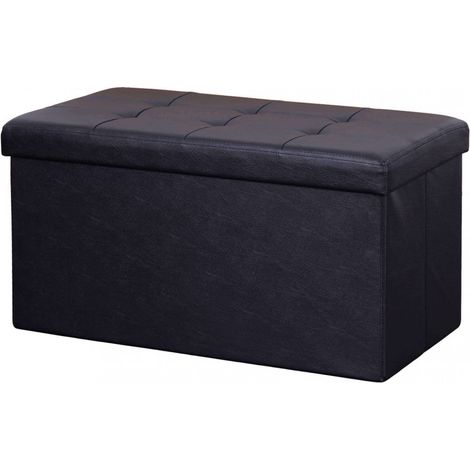 Baule cassapanca pouf da interno rivestito in ecopelle chiudibile salvaspazio -  Black