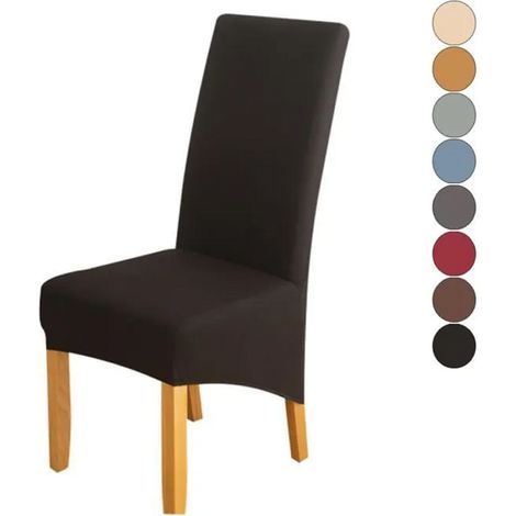 Lot de 2 Grand Housses de chaise Extensible Élastique Siège Chaise Couvre - Noir (1/4)