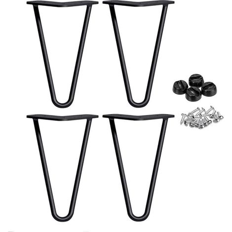 4X Pieds de table en épingle à cheveux Pieds de table et d'armoire interchangeables Pieds de meuble - Hauteur 20cm - Vis et protections de sol gratuites - Noir