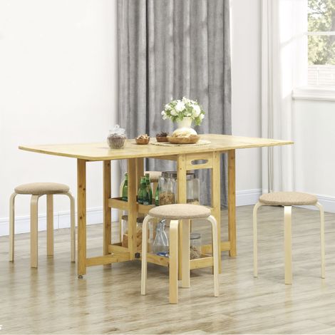 Set aus 4 stapelbaren Küchen- und Wohnzimmerhockern, gepolsterte Hocker mit Leinenbezug und Holzbeinen, Khaki
