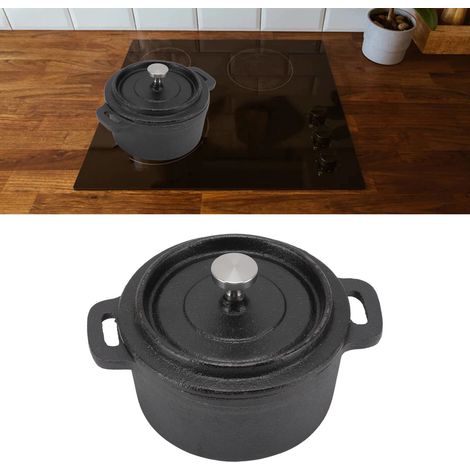 Cocotte/cuiseur vapeur en fonte pour deux personnes, style ancien, fabrication artisanale traditionnelle, à fond épais, en fonte. Diamètre : 10 cm. (1/5)