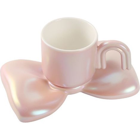 Tasse À Café - Céramique - 190 ml - Avec Soucoupe À Nœud - Pour Bureau Et Maison - Lot De 1 (1/5)