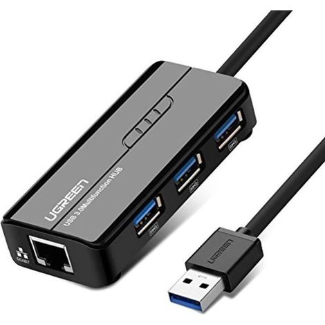 UGREEN Hub USB Réseau Adaptateur 3 Ports USB 3.0 RJ45 Gigabit Ethernet 1000 Mbps Compatible avec Xiaomi Mi Box S Mi Box 3 Supporte M (1/4)