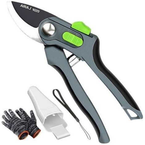 (Argent)Sécateur - Acier SK5 - Ergonomique - 2 niveaux d’ouverture - Inclus : boîte et gants - Argent