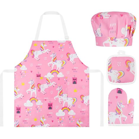 Tablier de Cuisine Enfant avec Toque,Tablier de Cuisine Réglable avec Poches,Tablier Enfant Ecole Filles ou Garçons pour Cuisson Peinture Artisanat Jardinage (1/5)