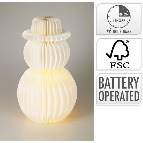Pupazzo di neve decorativo in carta con LED, altezza 50 cm, colore bianco
