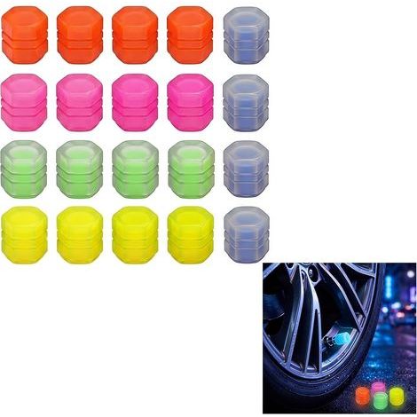 20 Bouchons de Valve Pneu Voiture Lumineux Capuchons,Hexagonaux Phosphorescents 5 Couleurs Fluorescentes Accessoires,pour Auto Moto Vélo SUV (1/5)