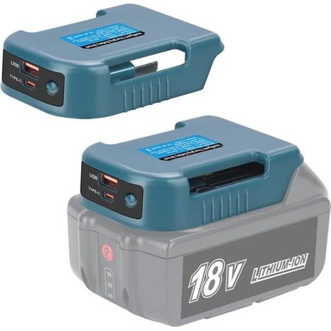 2 Pack Adaptateur Chargeur USB Compatible pour Batterie Ma Kita Li-ION 18V BL1830 BL1860 BL1850 BL1815, avec Interface de Charge Rapide USB et Type-C (1/5)