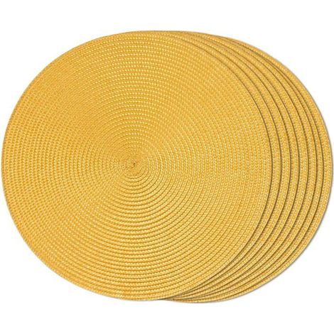 Ecleanfy - Ensemble de 8 sets de table ronds tissés jaunes, lavables, antidérapants, durables, 38 cm de diamètre.