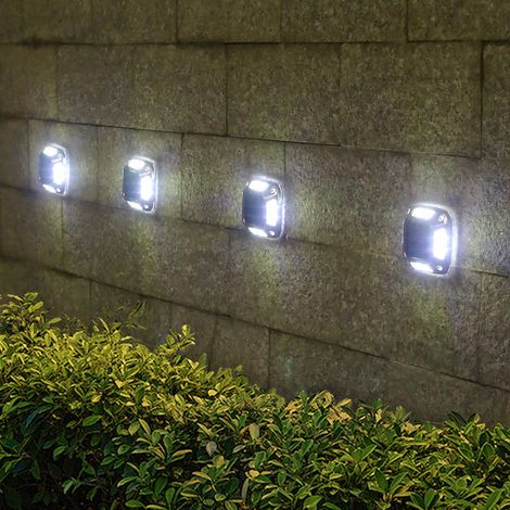 Aplique solar de pared para uso exterior, adecuado para patio, jardín, casa, balcón, terraza, escaleras, césped (luz cuadrada empotrable de acero inoxidable con 8 LED [luz blanca]) (1/5)