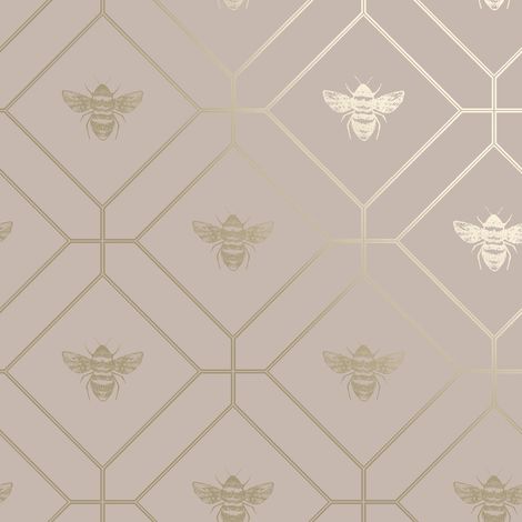 Honeycomb Bee Wallpaper Holden Décor Geometric Metallic Modern Gold Pink (1/4)