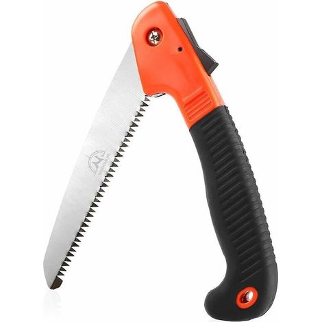 Scie à Élaguer Pliante 180mm, Scie à Main Avec Verrouillage Sécurisé et Poignée Souple Pour Couper ou Elaguer le Jardin Des Arbres, le Camping, le Travail du Bois (Orange/Noir) (1/5)