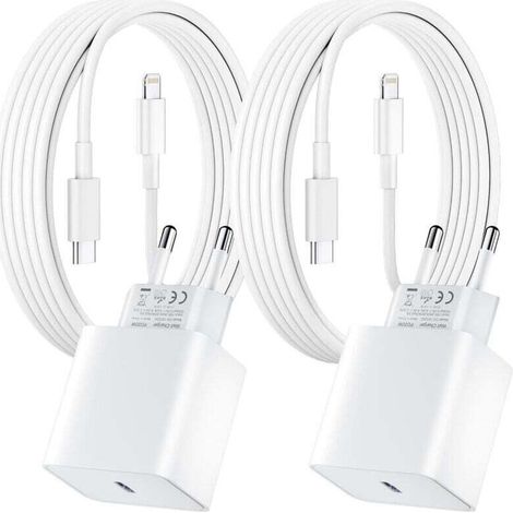Confezione da 2 caricabatterie rapidi per iPhone, alimentatore da parete USB-C PD da 20 W con cavo da USB-C a Lightning da 2 m per iPhone 14/14 Pro/13/13 Pro/13 Pro Max/13 Mini (1/4)