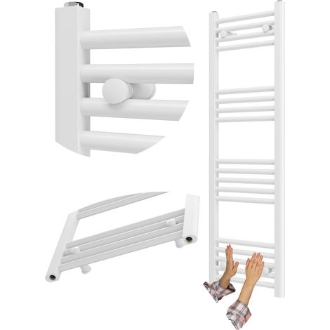 Radiateur Sèche-Serviettes BRENO 40x120cm Blanc Acier 409W avec Raccordement Bas & Option Électrique (1/5)