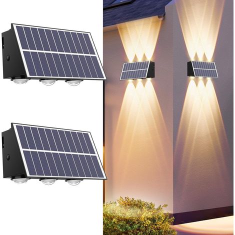 Lampes solaires d'extérieur, lampes solaires pour clôture d'extérieur, appliques murales solaires à inclinaison vers le haut et vers le bas, étanches (1/5)