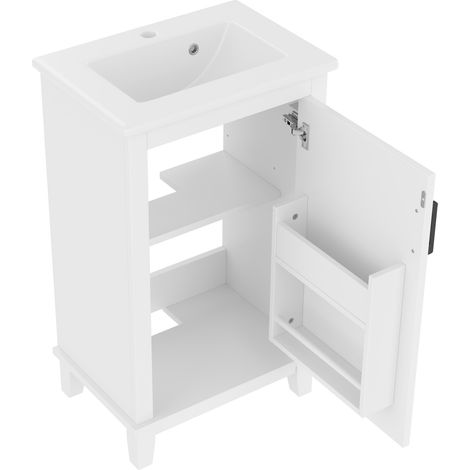 Mobile bagno da terra con lavabo ceramico integrato 51x34x83 cm MDF e legno bianco HOMVRA (1/5)
