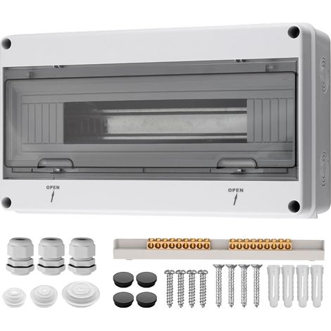 Coffret Electrique Etanche Exterieur IP65 Boîtier de Distribution Exposé 18 Modules avec Terminaux et Rails Intégrés ABS de Surface en Plastique avec Porte Transparente Jardin Zone Extérieure (1/5)